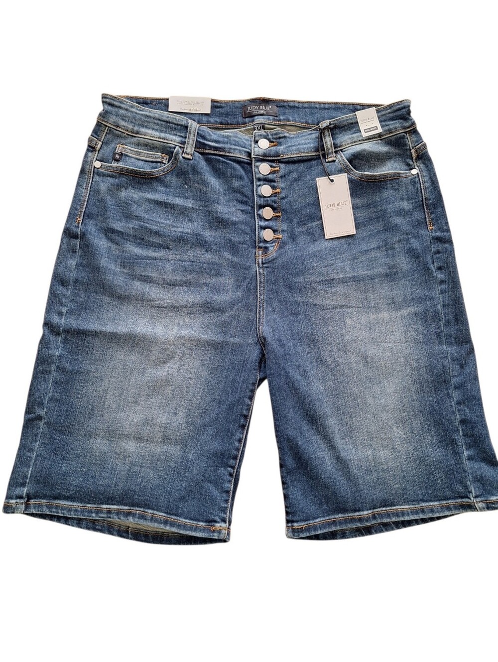 Judy Blue LA High Waist Button-Fly Distressed Retro Dark Denim Jean Shorts 3X